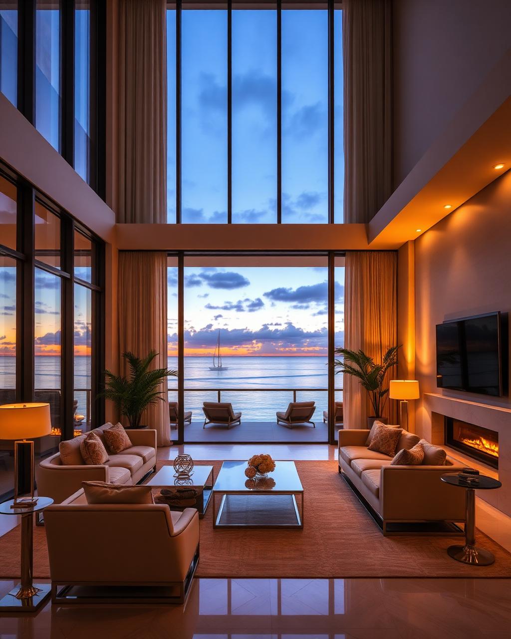 Luxury South Florida living room overlooking the water